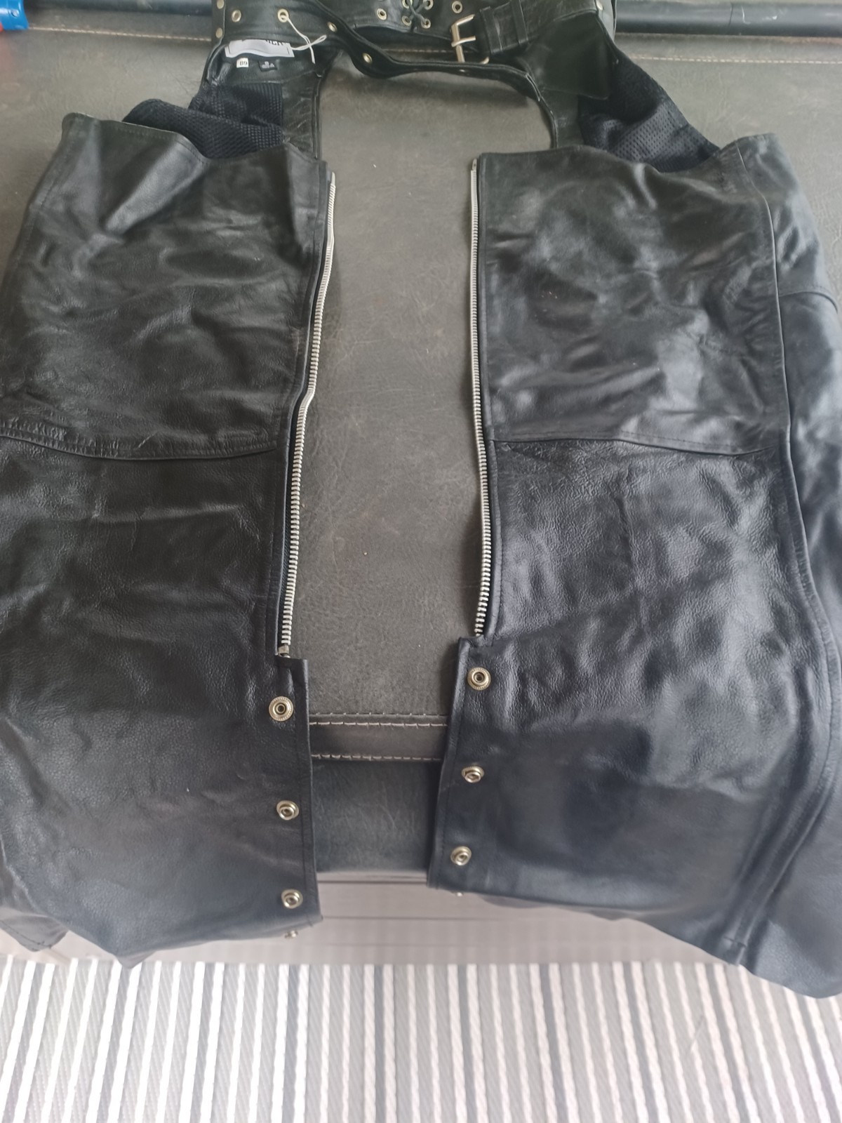 Unisex Black Leather Motorcycle Riding Chaps