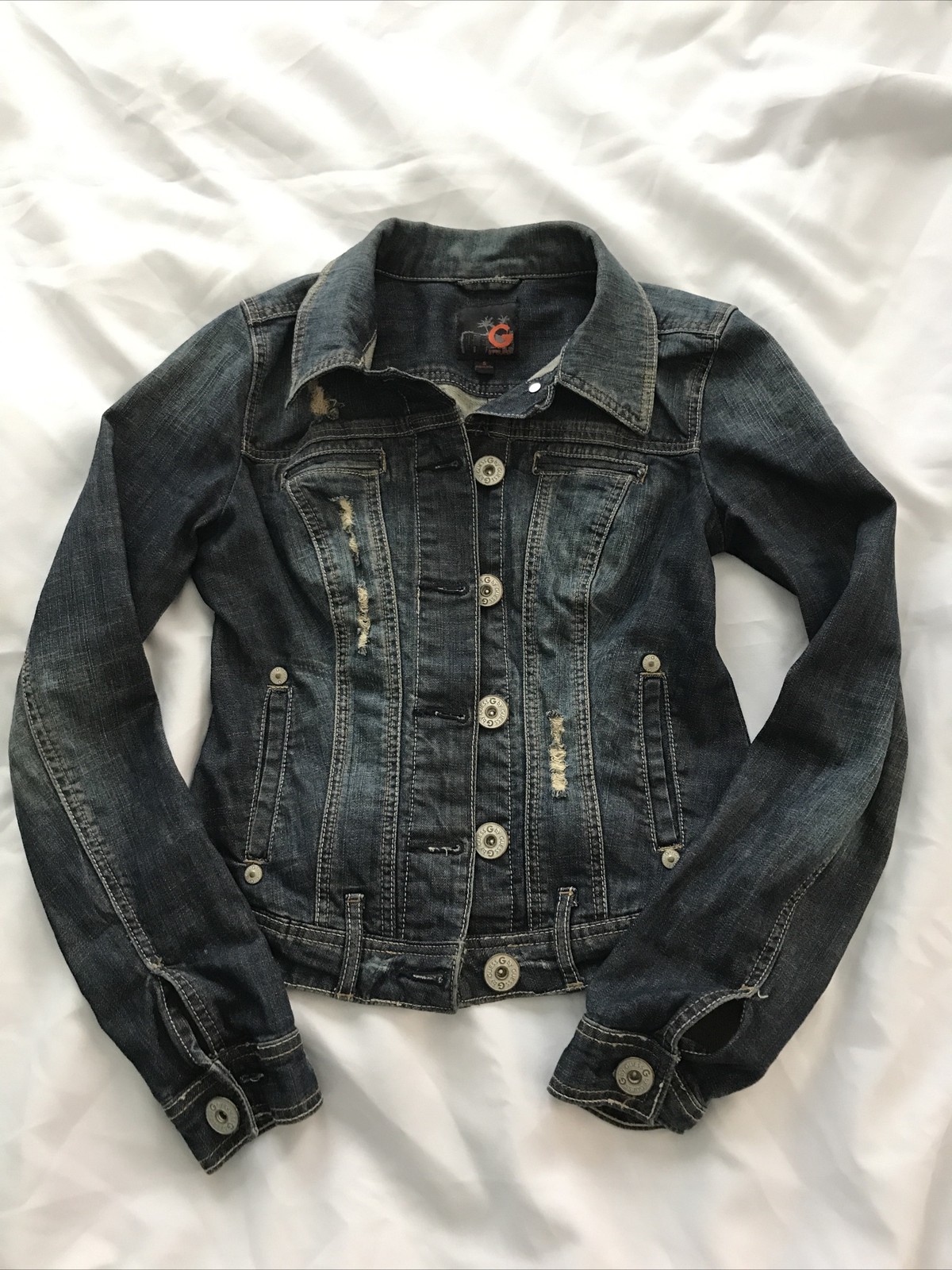 Vintage Guess Denim Jacket Women’s Small Distressed Blue Trucker