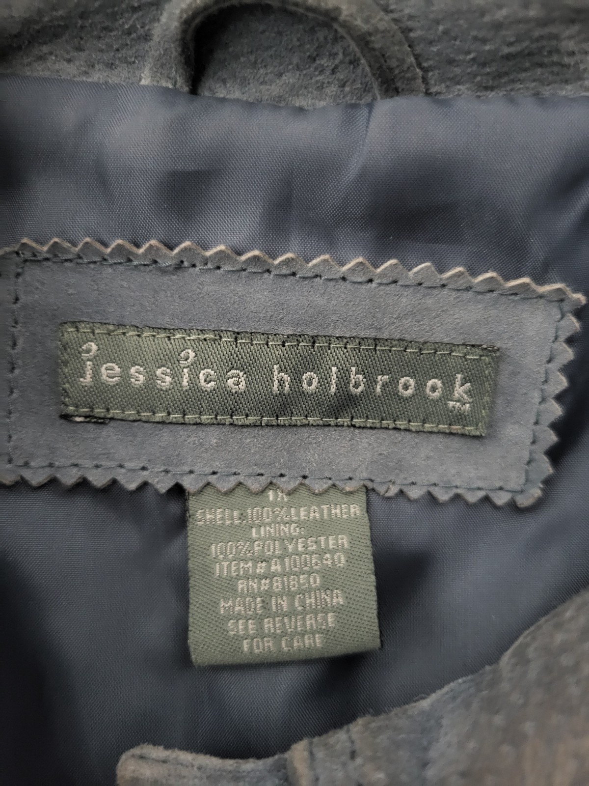 Jessica Holbrook Womens Floral Blue Leather Lined Career Blazer Jacket XL
