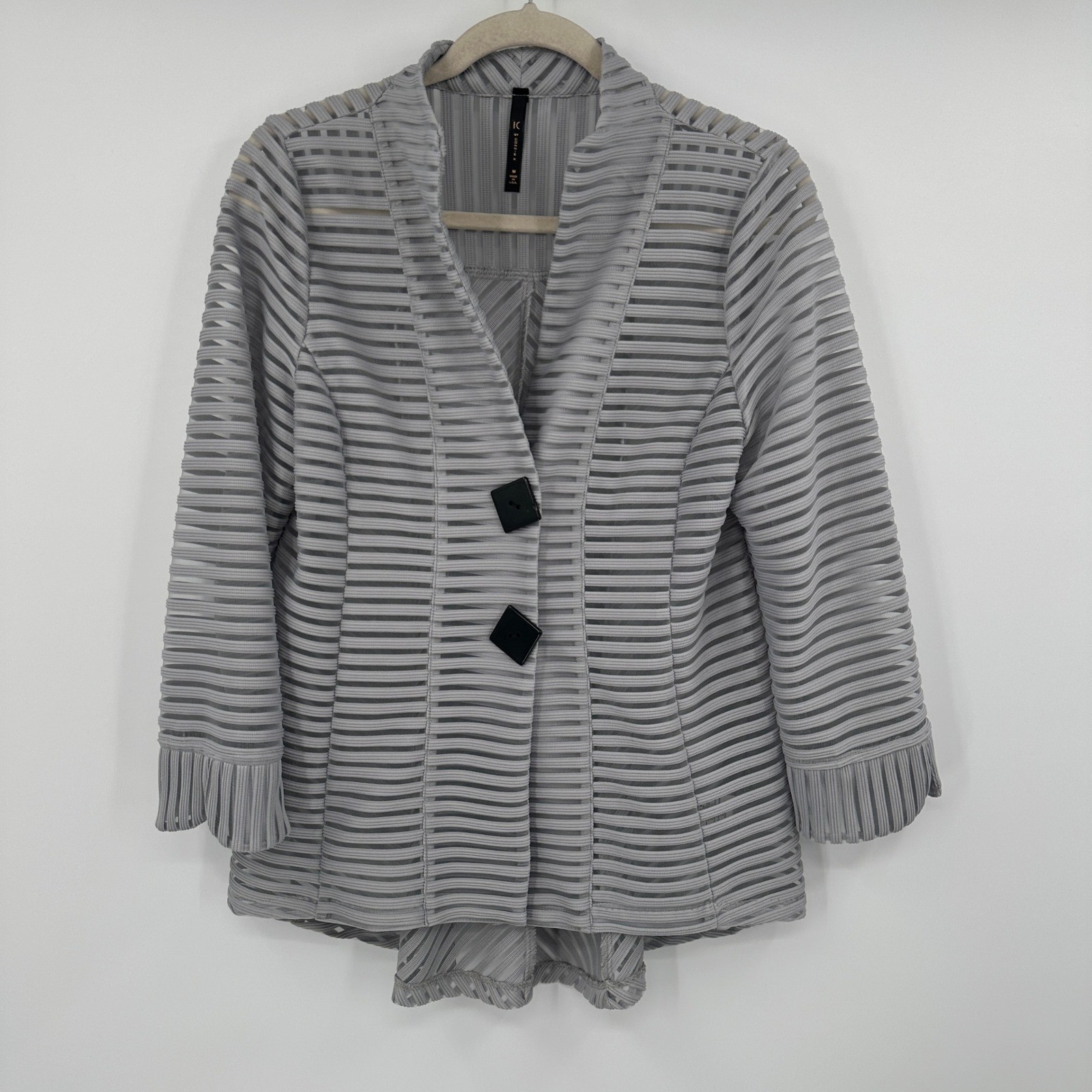 IC by Connie K Grey Striped Sheer Open Front Jacket Cardigan Women’s Size M