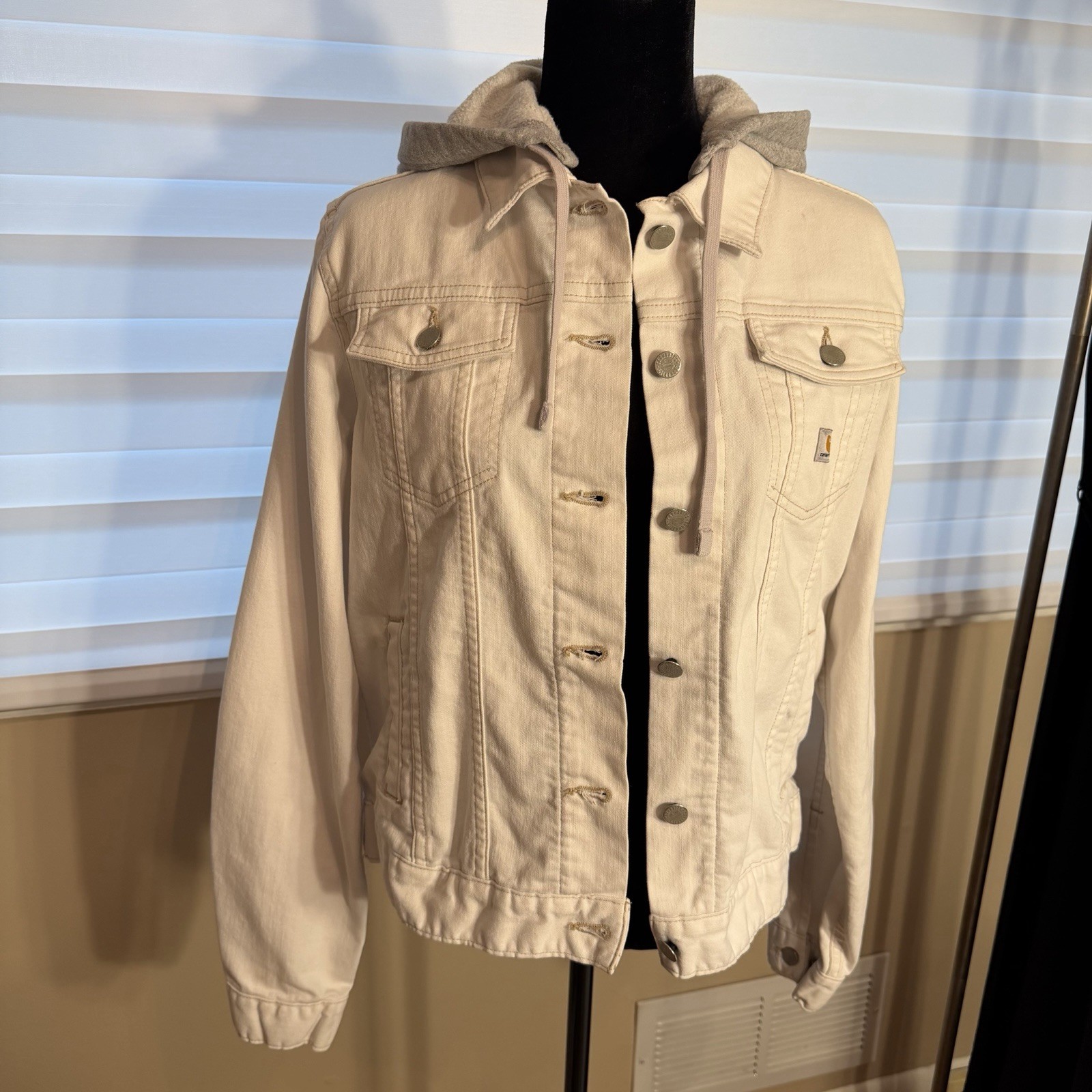 Carhartt Vintage Women’Denim Jacket With Grey Hoodie Regular Size XL