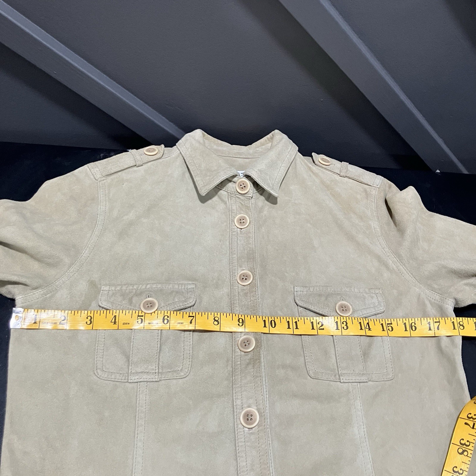 Equipment Femme Beige Suede Leather Button Front Safari Jacket Shirt Women’s S