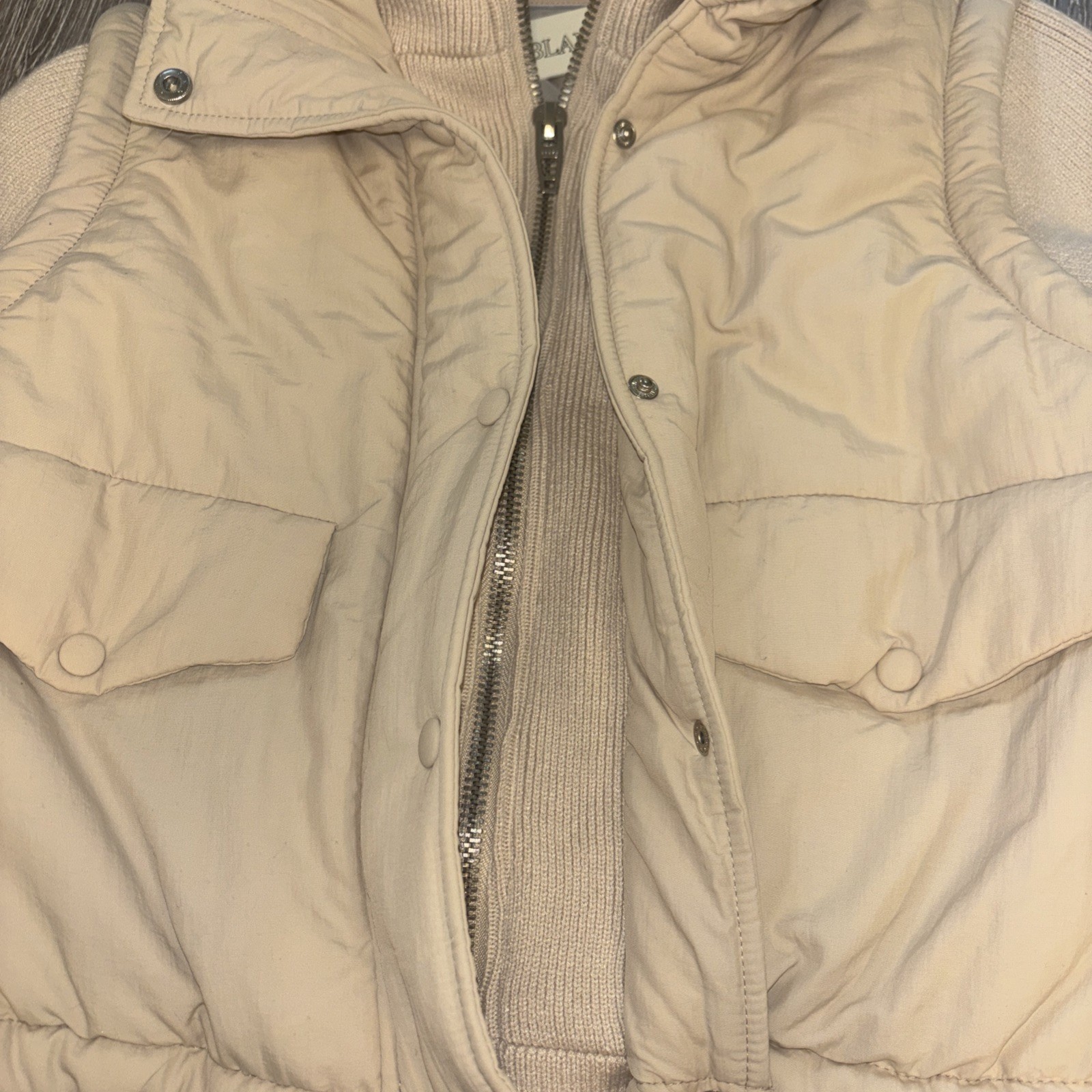 BLANKNYC Sz M Coat Jacket Moto Beige Naturals Boho Layered Pockets Zipper Button