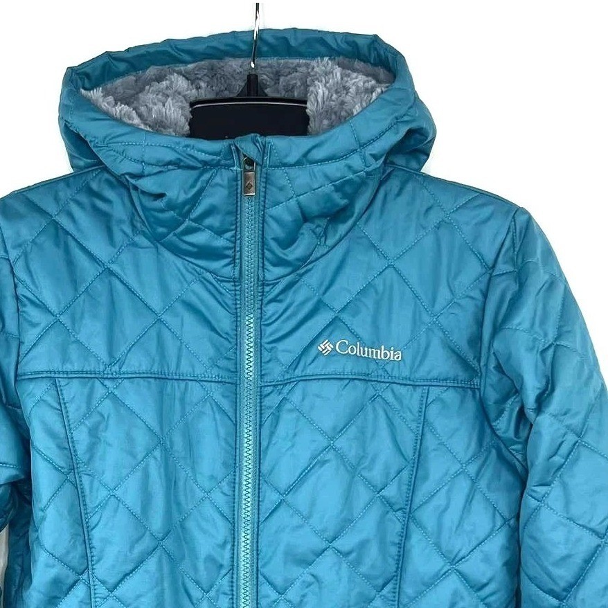 Columbia Womens Teal Quilted Fleece Lined Hooded Jacket XK1191 Large