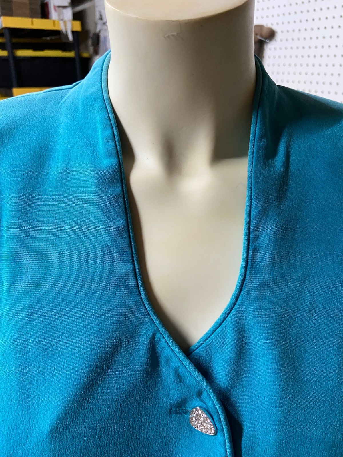 Vintage Rimini by Shaw Silk Blazer Size 6 Teal Rhinestone Buttons Elegant Y2K