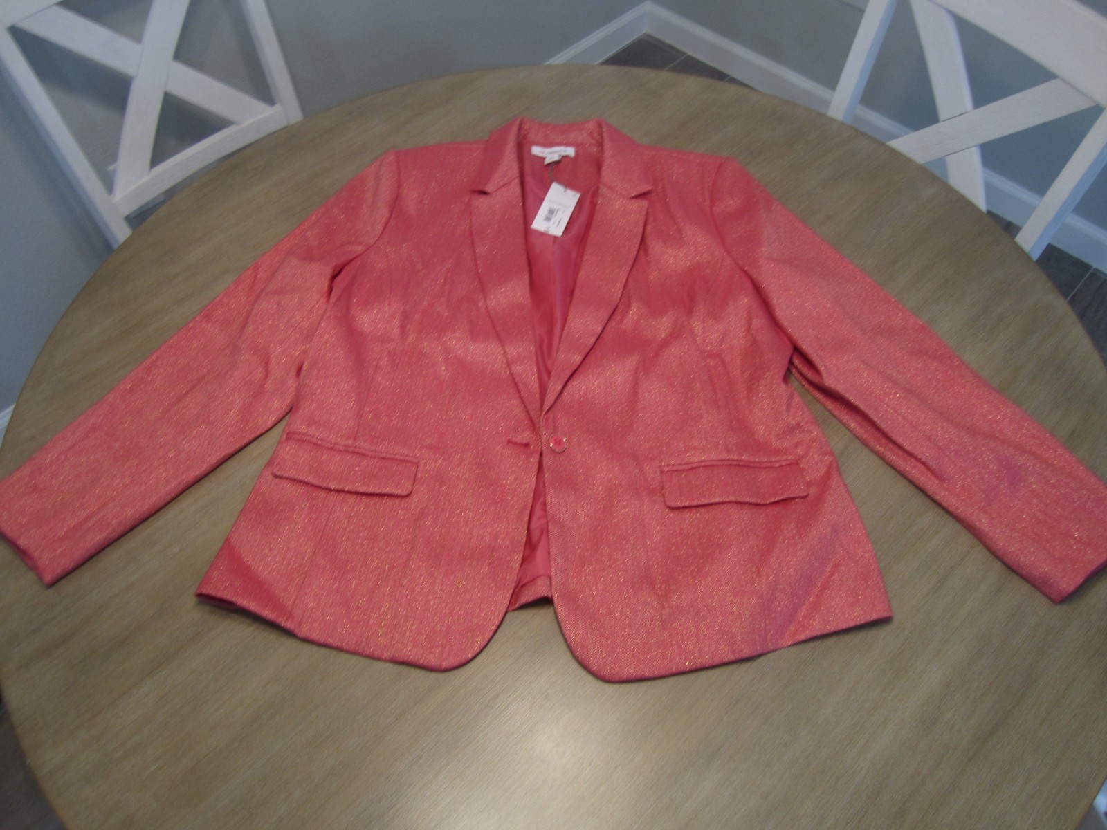 NWT! $98 Liz Claiborne Women’s Kate Metallic Frozen Berry Pink Blazer Size 18