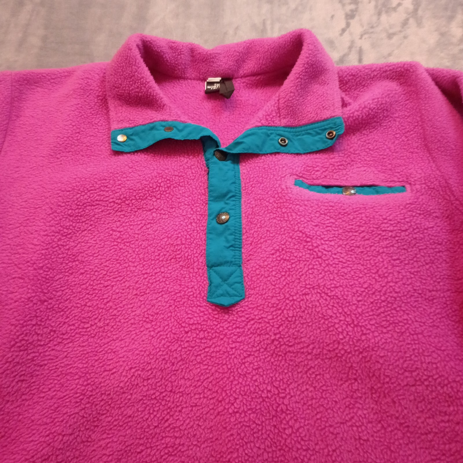 Vintage 80s North Face Fleece Womens Large Pink Teal Snap Pullover Windy Pass