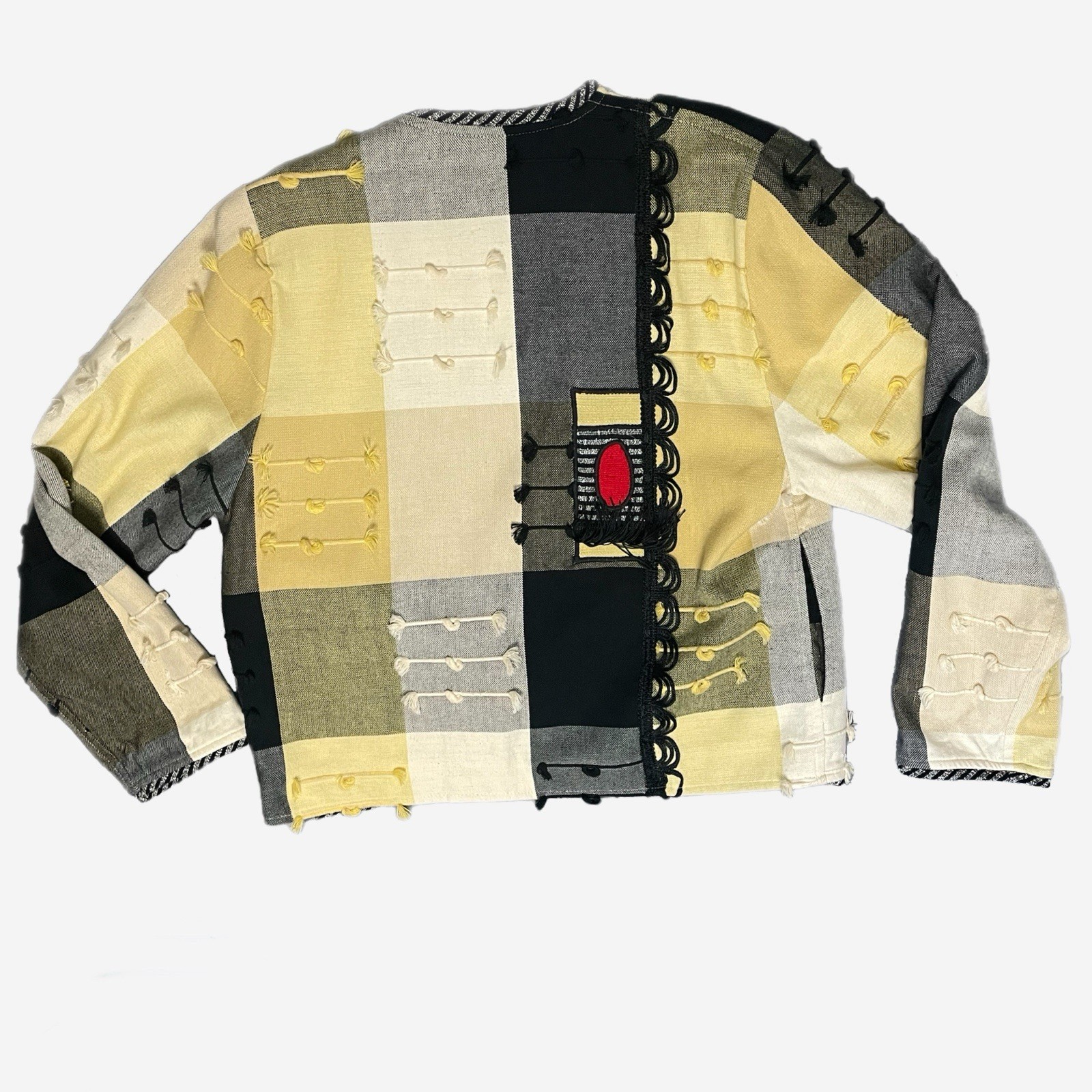 Vintage 80s/90s Crystal Patchwork fringe handwoven textured jacket art to wear M