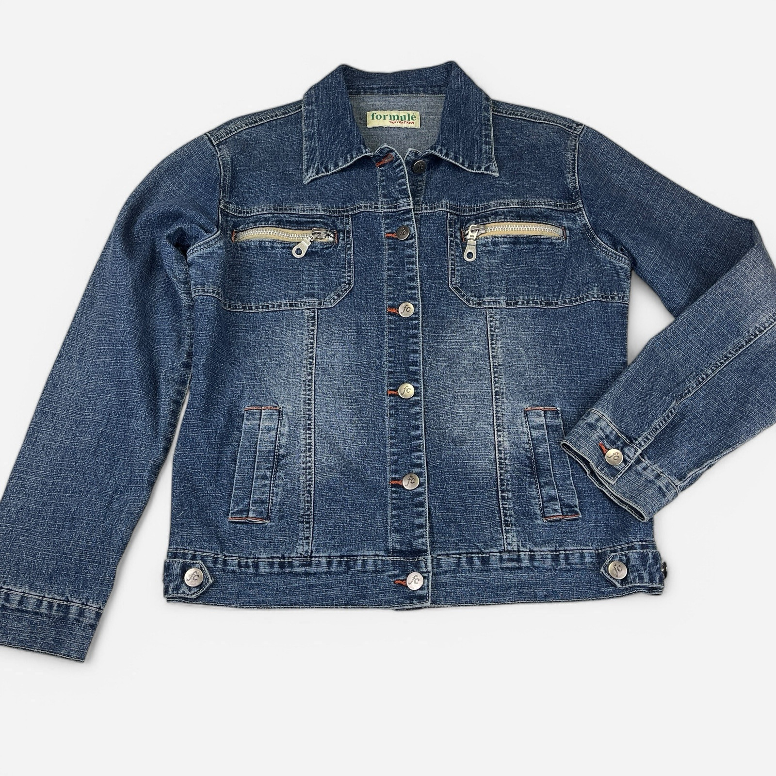 Vintage 1990s Womens Trucker Jacket Large Faded Denim Jean Formule Zipper Button