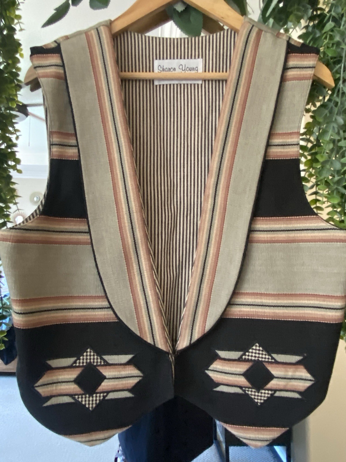 Sharon Young Sportswear Vintage Southwest Vest Embroidery Twill Fabric Stripe M