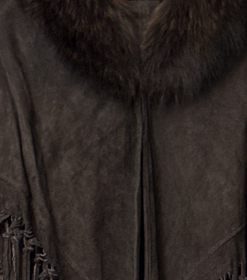 Dana Stein $325 NWT Suede & Raccoon Fur Fringe Cape O/S Charcoal RARE FIND