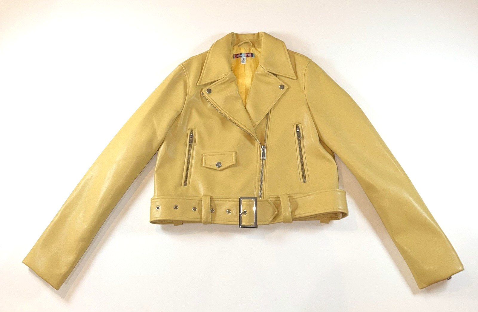 Urban Outfitters Women’s Yellow Faux Leather Jacket w/ Belt Buckles Zippers Sz M