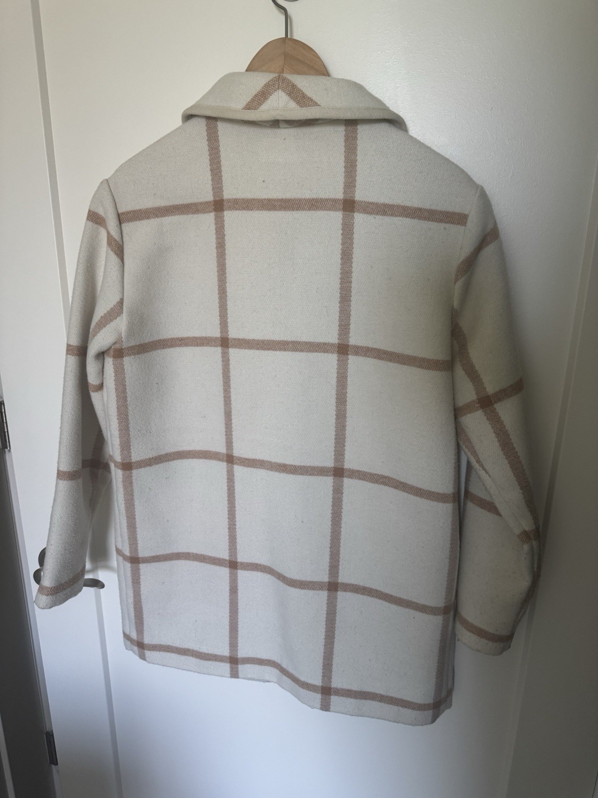 Marine Layer Windowpane Coatigan Women’s XS Shacket Cream Tan Camel