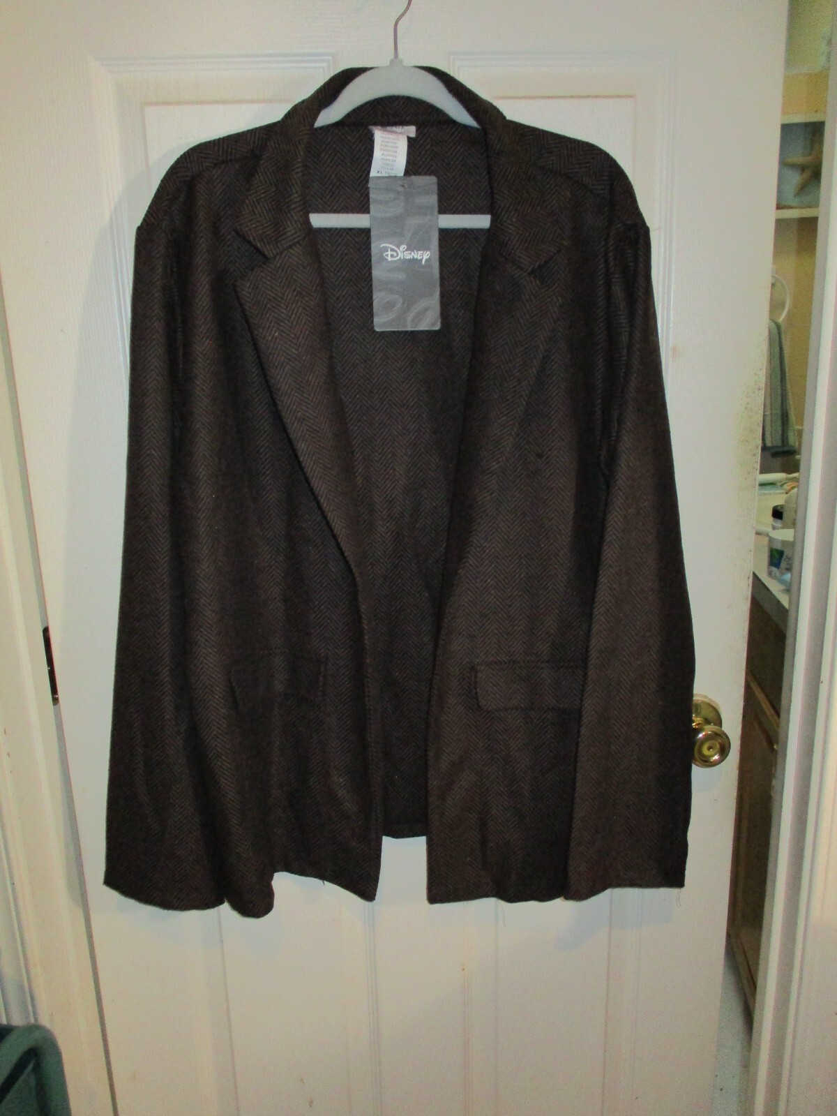 Disney Fun Adults Unisex Brown & Black Herringbone Open Blazer XL