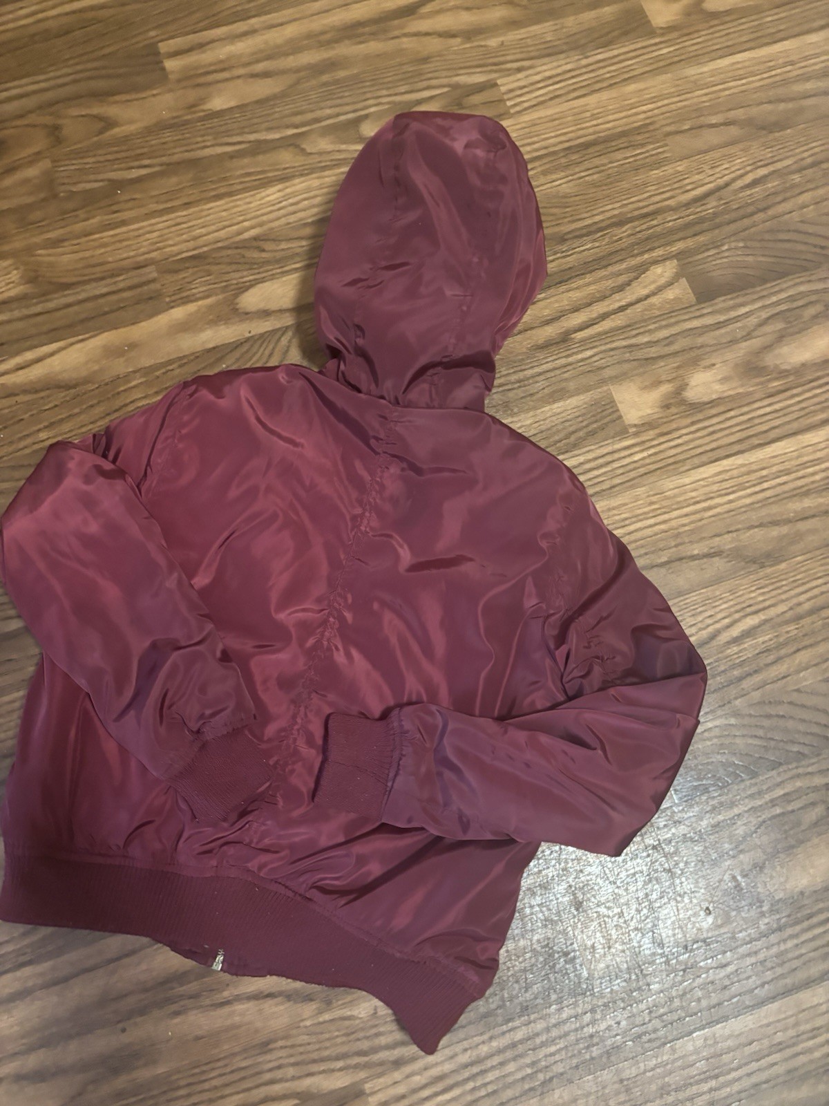 Woman’s Full Zip Full Button Burgundy Bomber Jacket Size Medium Pre Owned