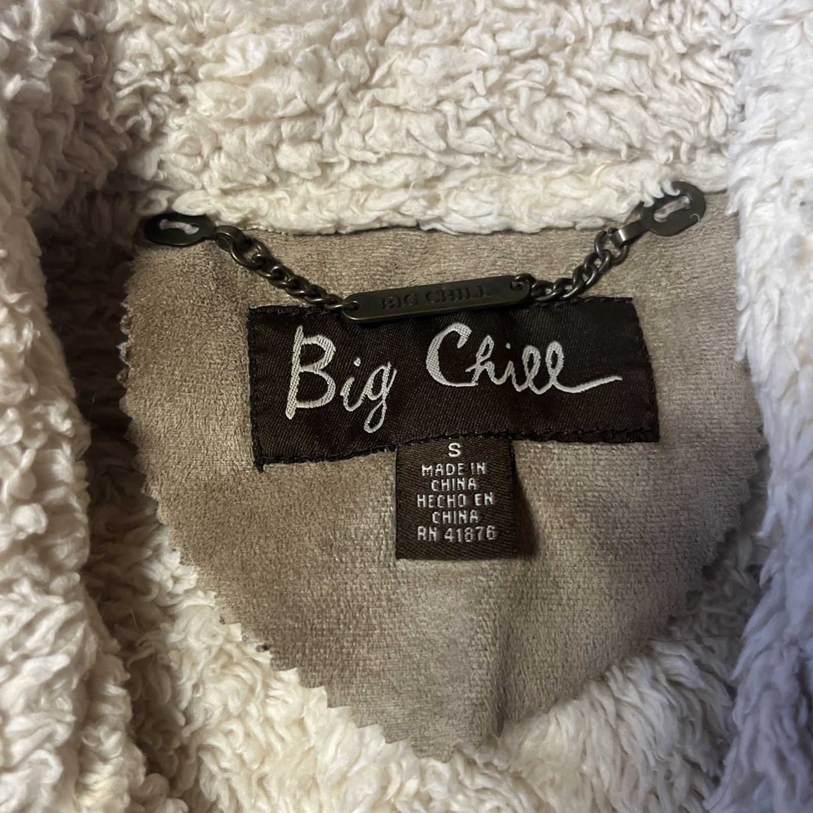 Big Chill Sherpa Lined Faux Suede Jacket Size S Tan Short Aviator Style Coat