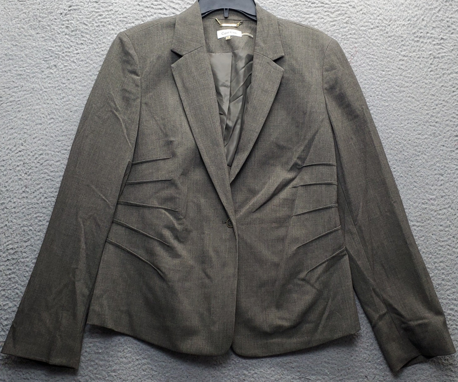 Calvin Klein Tapered Waist Fitted Blazer Jacket Women 14 Gray Notch Lapel Formal