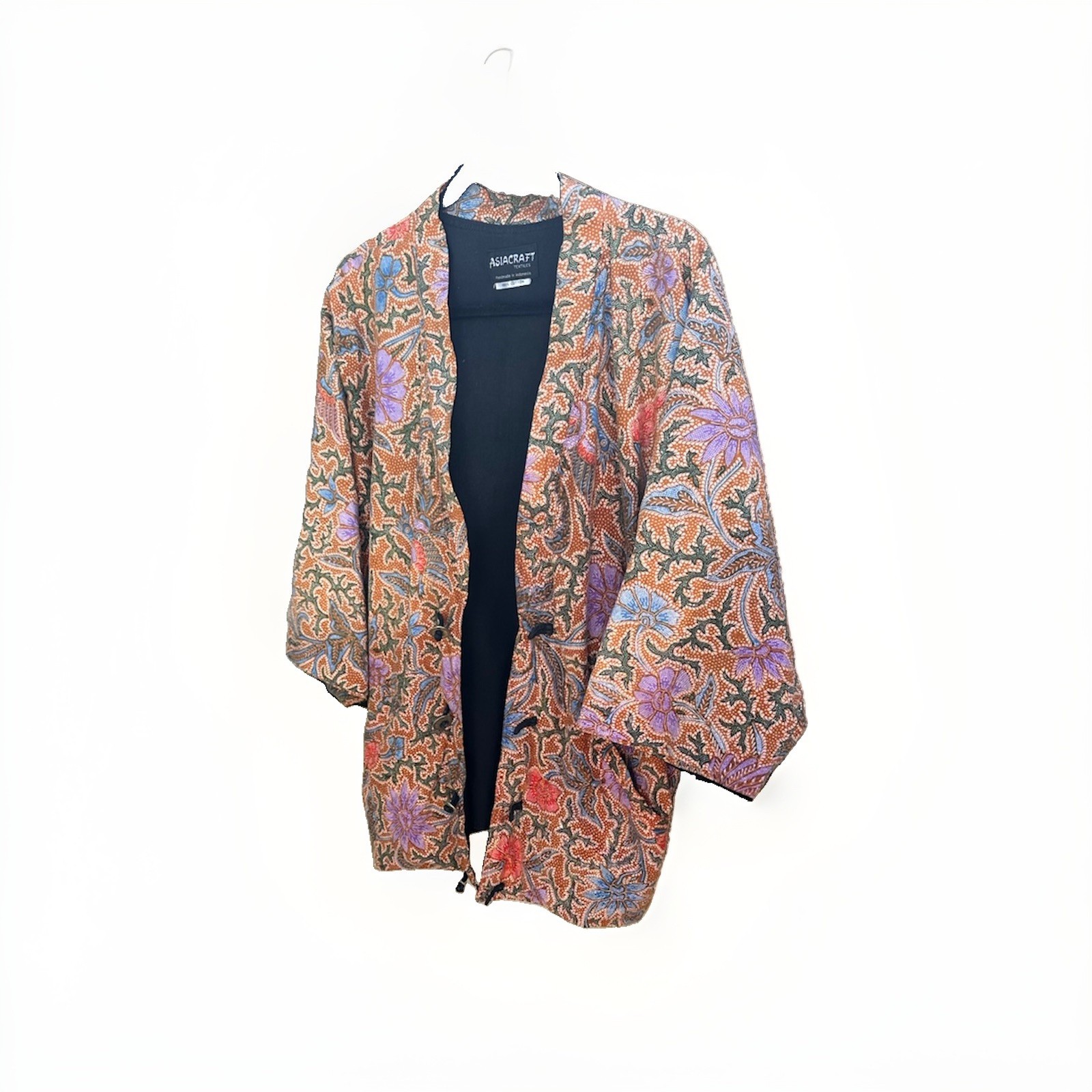 Asiacraft Textiles Womens Batik Jacket Handmade Indonesia Cotton Floral Kimono