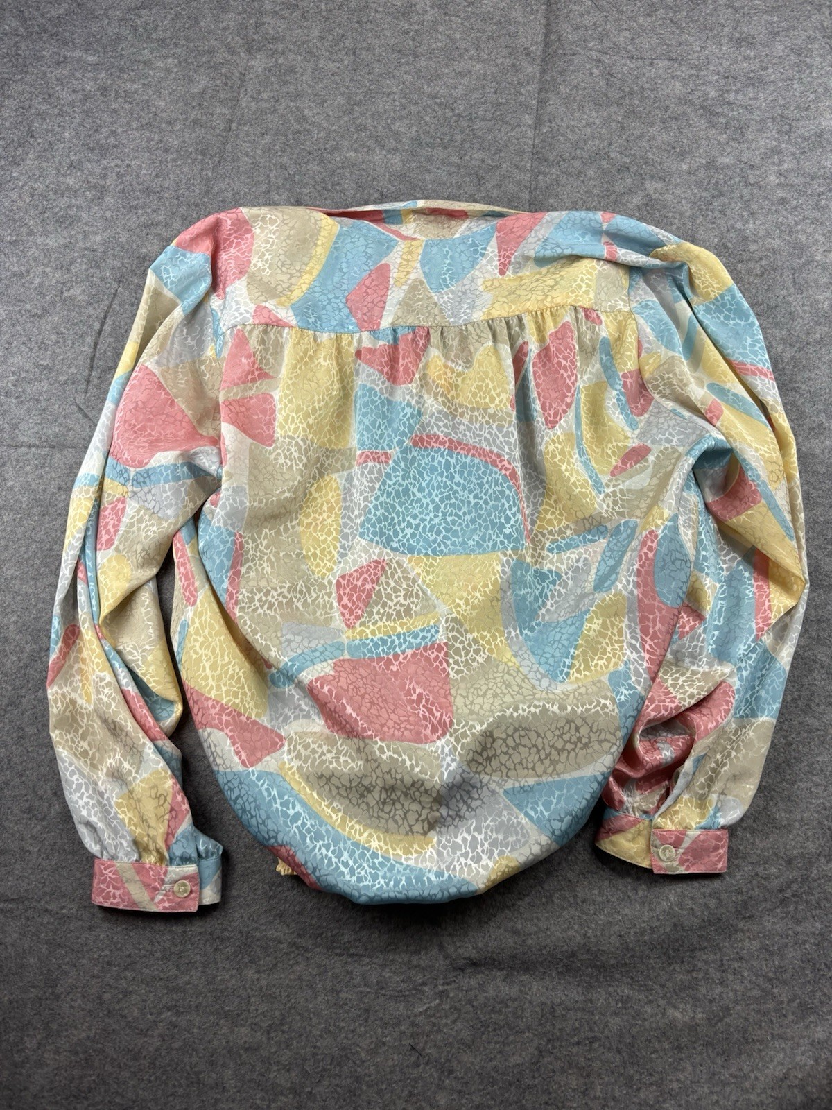 VTG 80s Da-Rue Of California Satin Collared Blouse Pastel Geo Women’s 14? Retro