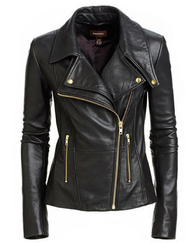 Black Women’s Slim Fit Biker Style Real Leather Jacket – FR