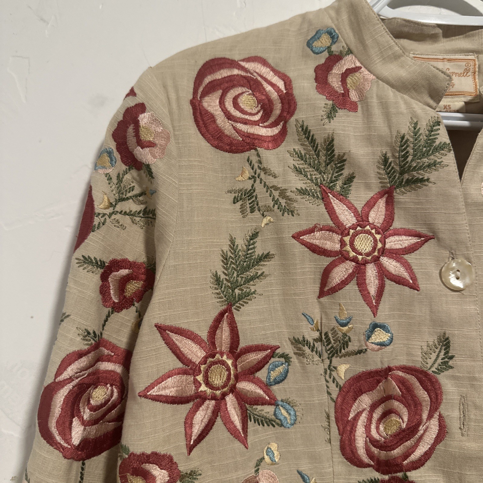 April Cornell Heavy Embroidered Beige Mandarin Collar Jacket Size XS NWT