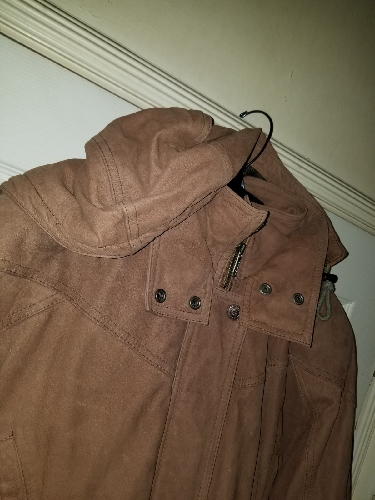 Adventure Bound Wilsons Leather Jacket Womens XS Brown Hooded Bomber Soft Heavy