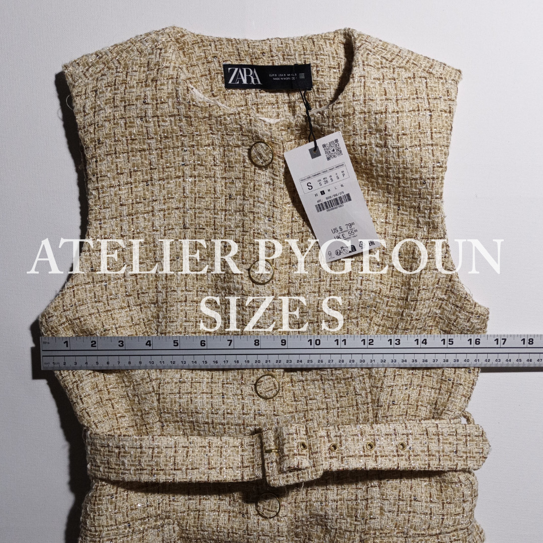 NWT ZARA Structured Belted Vest w/ Shoulder Pads Ecru/beige 9208/956 Sz S, M