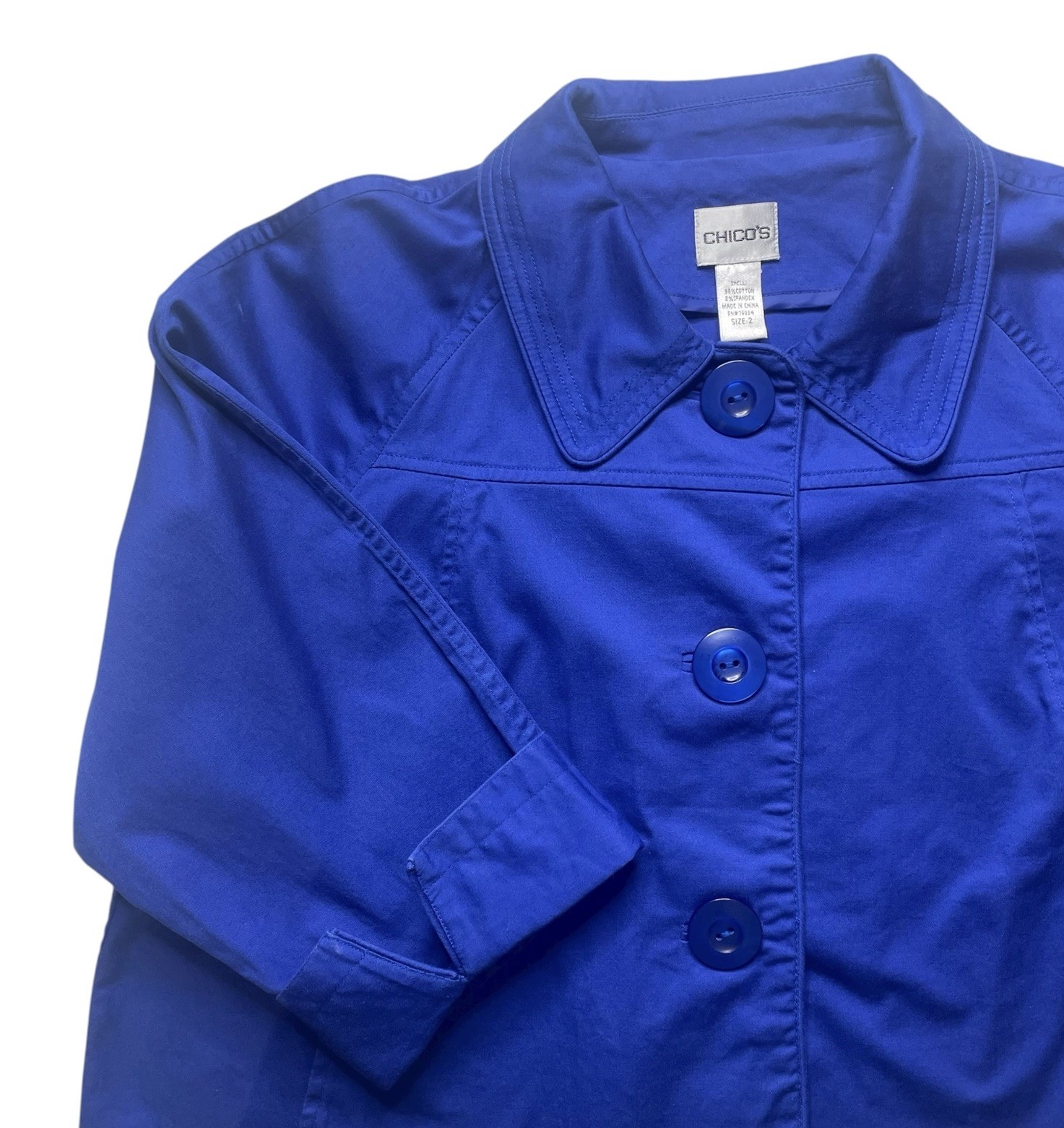 CHICO’S Classic Royal Blue Blazer Collar Feminine Girly Jacket 2 Size Large 12