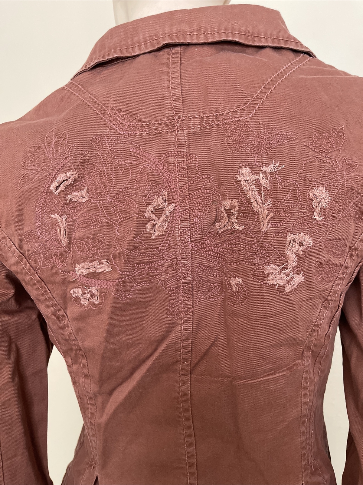 Women’s Brown Cotton Casual Button Metal Embroidered Pocketed Size M Jacket