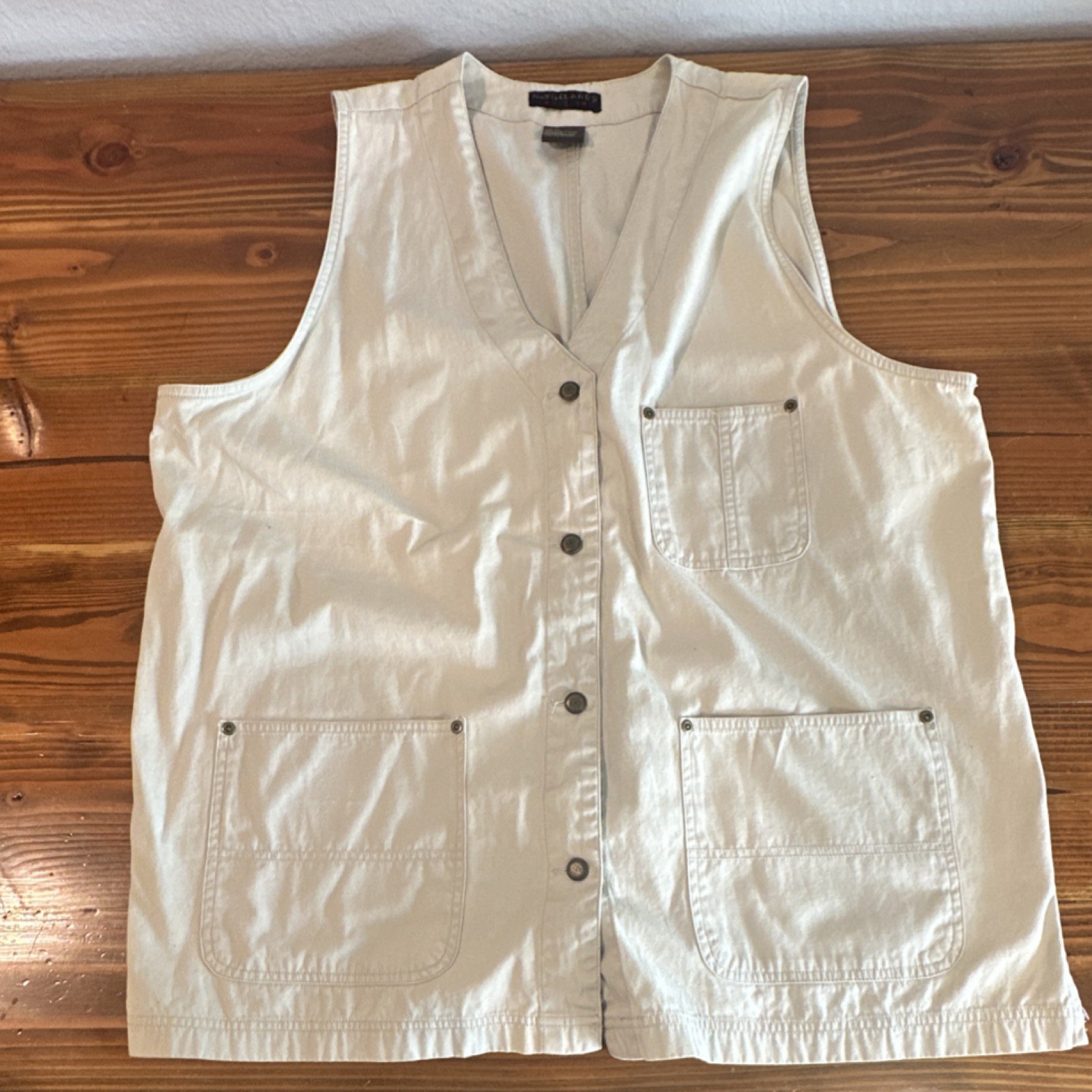 NativeLands Women’s XL 100% Cotton Beige Vest Adjustable Back Multiple Pockets