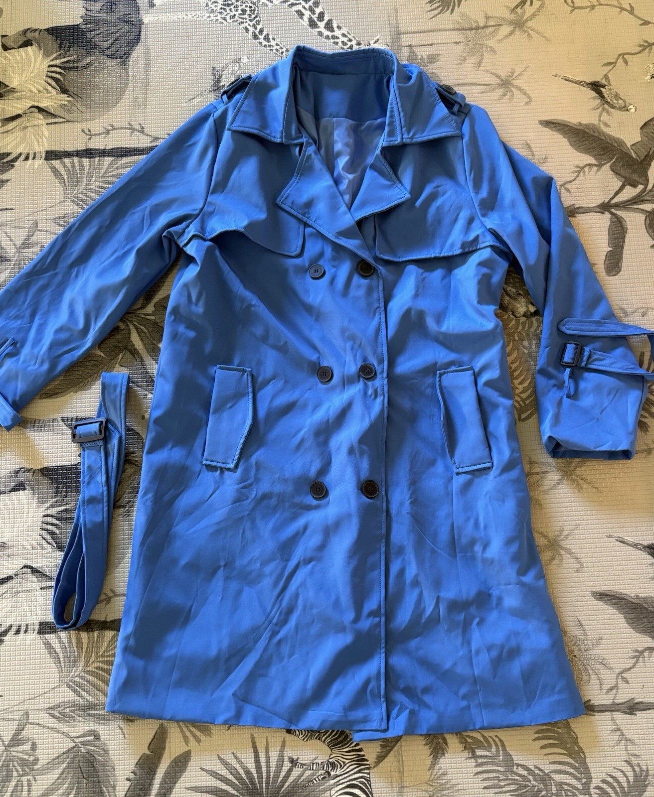 NEW Blue 2XL Long Double Breasted Trench Coat Women’s Jacket Women’s