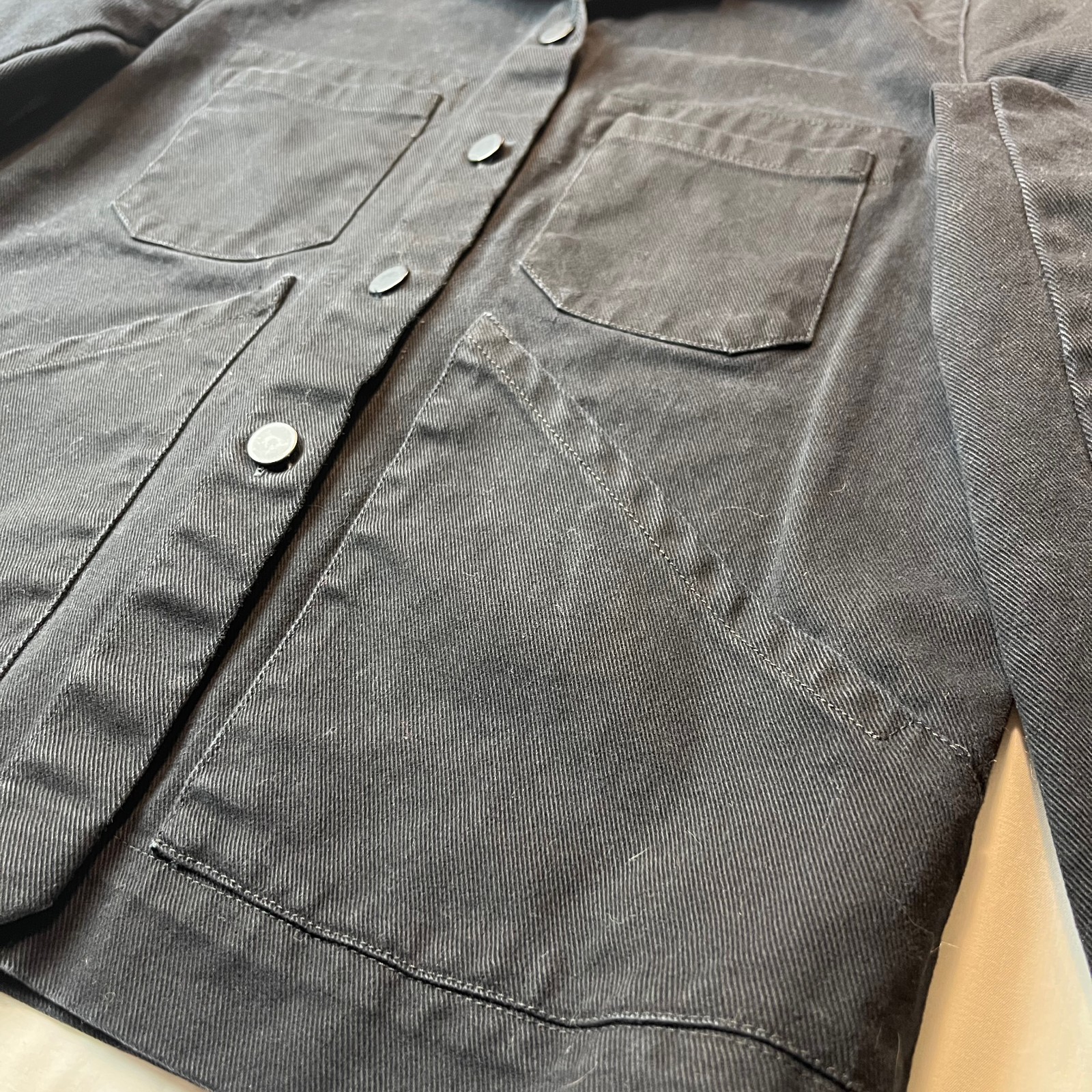 Carleen Triangle Pocket Denim Jacket Chore Coat w/ Back Patch – Made in USA – M
