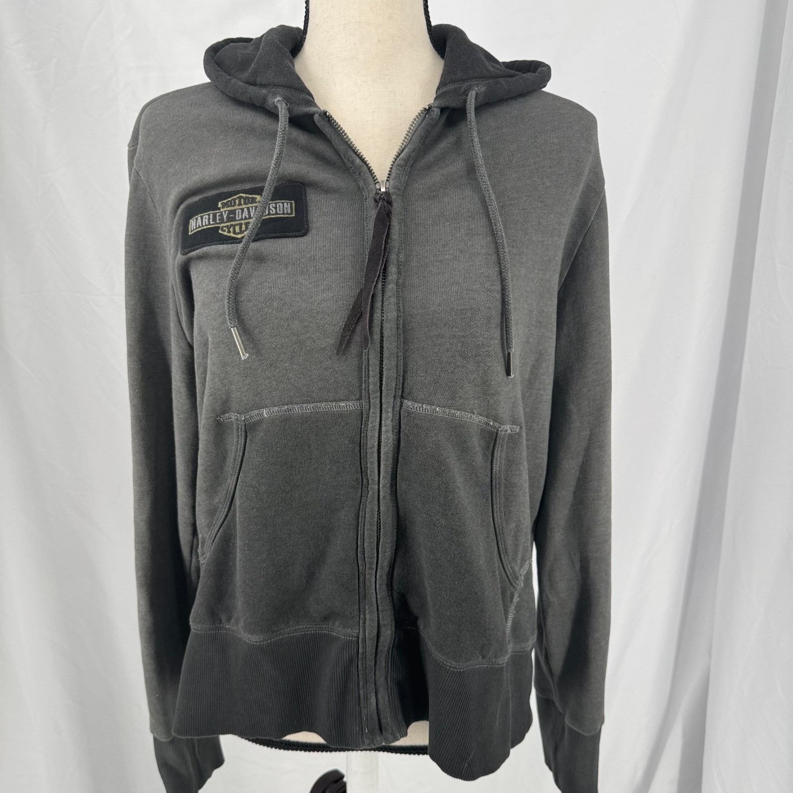 Harley Davidson Motorcycles Coat WOMENS Gray Black Hooded Full Zip Jacket XL